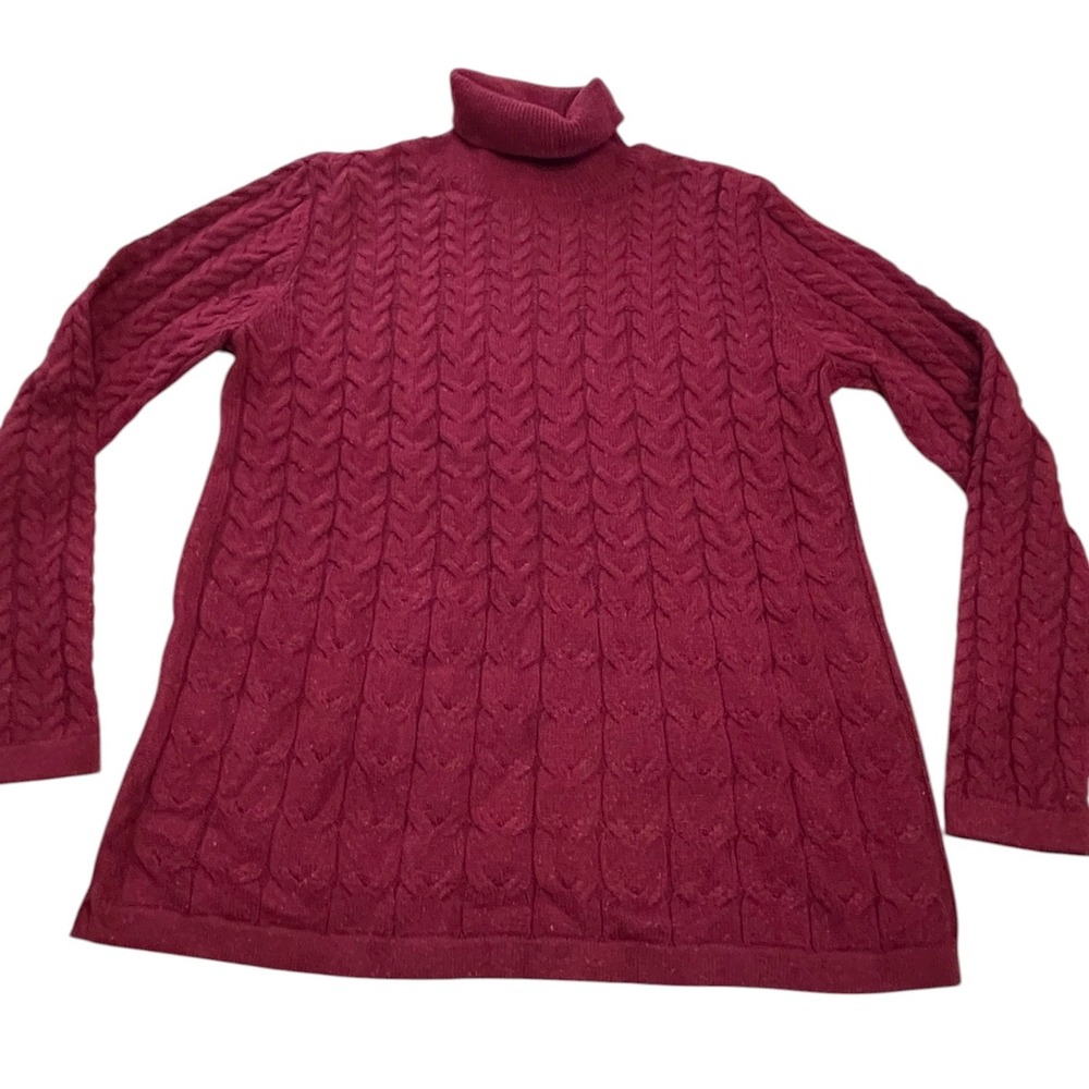 J Jill Womens Small Burgundy Silk Blend Cable Knit Turtleneck Sweater Preppy 90s